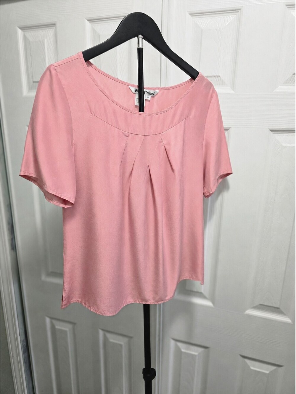 WinterSilks Pink Silk Short Sleeve Blouse, Size Medium